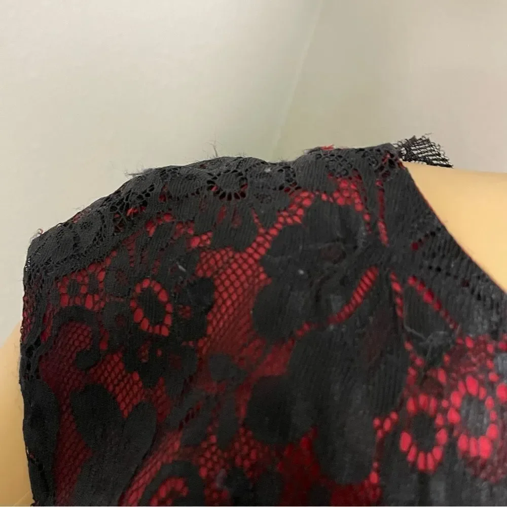 Chelsea & Violet Short Sleeve High Low Dress Black Lace Over Red Size Small
